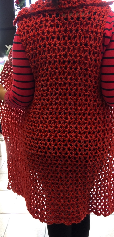 Long red handmade cardigan